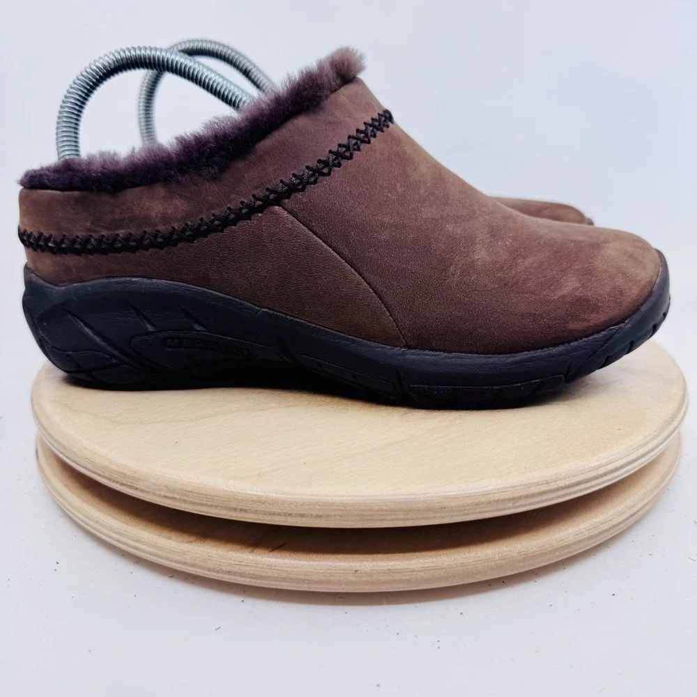 Merrell Encore Ice 4 Clogs Brown Leather Sheepskin Slip On Shoes Women's 6.5